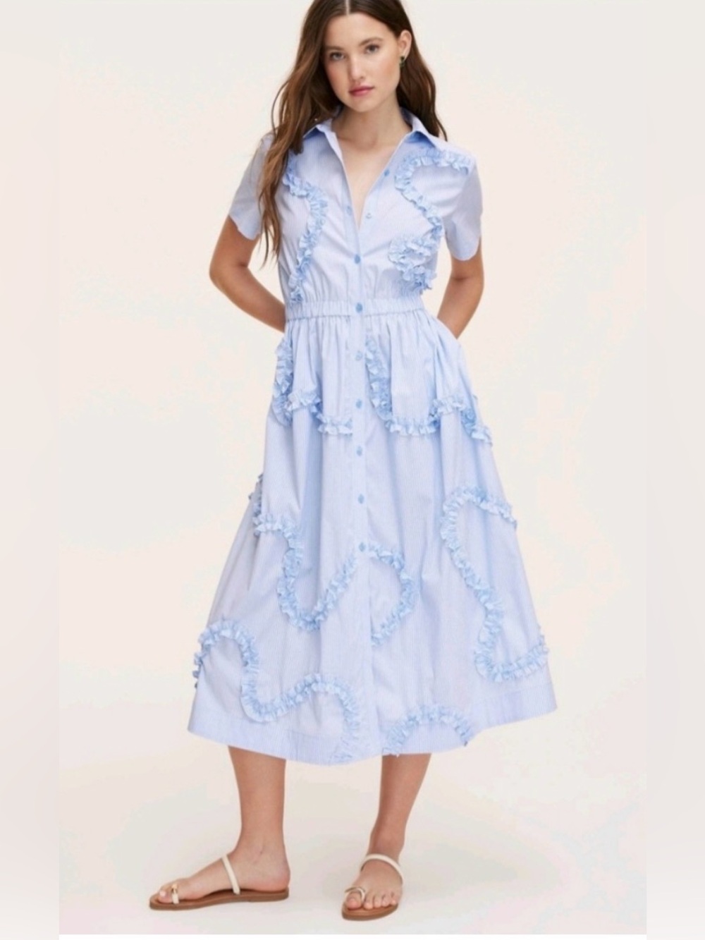 kate spade Light Blue Ruffle-Trim Midi Shirtdress